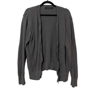 All Saints Grey Full Zip Cardigan Sweater Womens L Chunky Oversized Academia